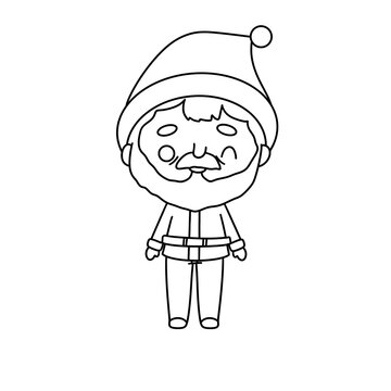 A cartoon character dressed in a Santa Claus outfit. The character is smiling and has a beard. The image is in black and white