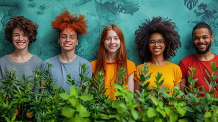 Fotobehang Diverse young adults smiling with plants © Volodymyr Skurtul