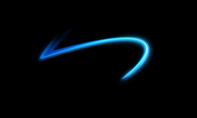Neon blue glowing trail, 3D vector on black background.