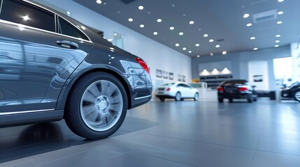 Numerous cars of various models are neatly parked inside a showroom