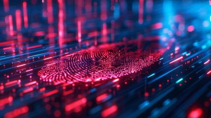 The fingerprint identification fingerprint scanner is part of the cyber security data protection concept. - obrazy, fototapety, plakaty