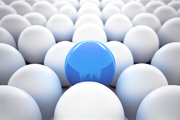 One Blue balloon and many white balls, the background. 