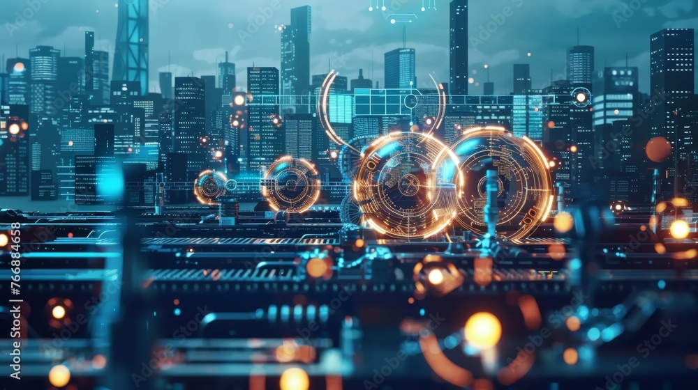 Aufkleber a concept of an automation system with a city background....