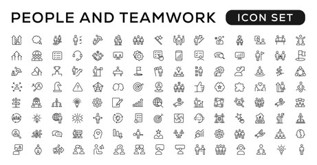 Fototapeta na wymiar People and teamwork line icons collection. Big icon set in a flat design. Thin outline icons pack