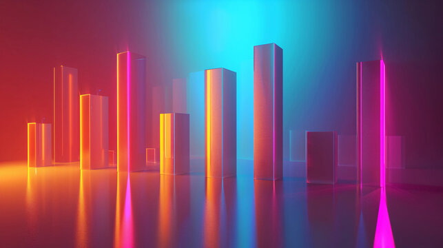 Financial data curve chart, financial technology themed big data analysis bar chart background