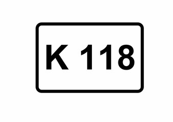 Illustration eines Kreisstraßenschildes der K 118 in Deutschland	