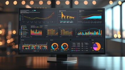 Modern Office virtual screen showing a document management dashboard with various analytics and reports - obrazy, fototapety, plakaty