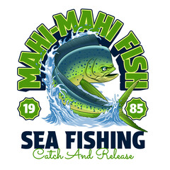 Vintage Colored T-Shirt Design of Mahi-Mahi Fish