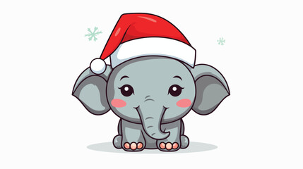 Elephant in Santa Hat flat vector isolated on white background