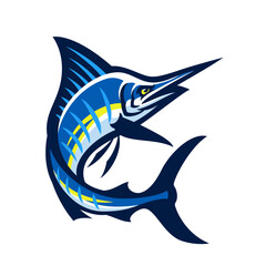 Blue Marlin Fish Mascot Cartoon