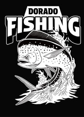 Dorado Fishing Shirt Illustration Black and White