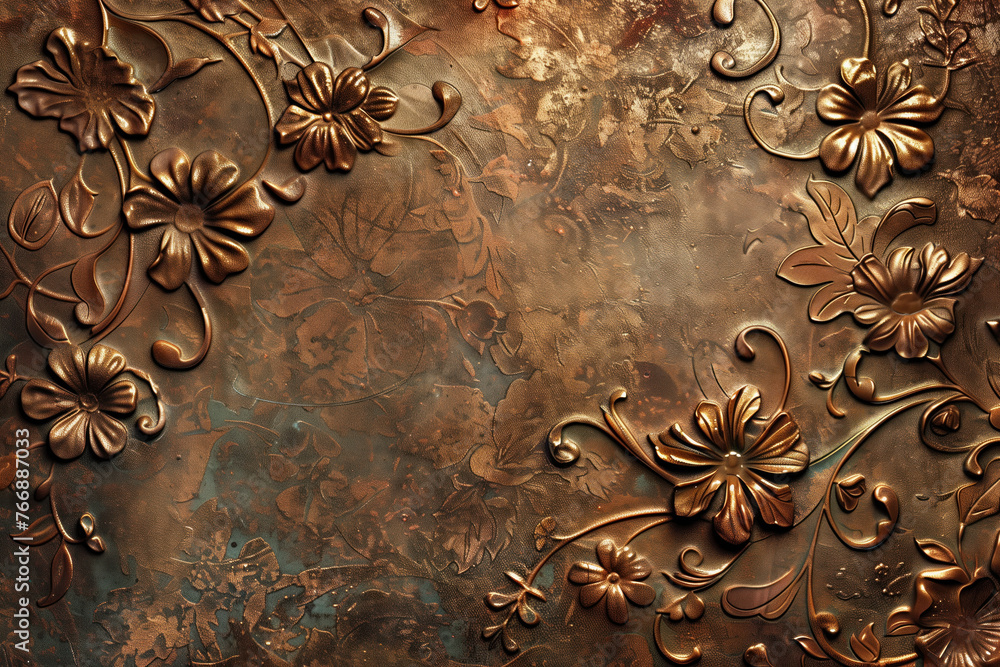 Poster oxidized bronze antique floral pattern art background image. created with generative ai technology.
