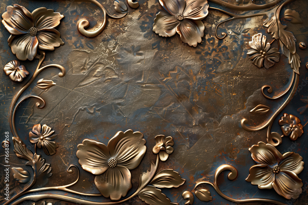Poster bronze antique floral pattern art background image. created with generative ai technology.