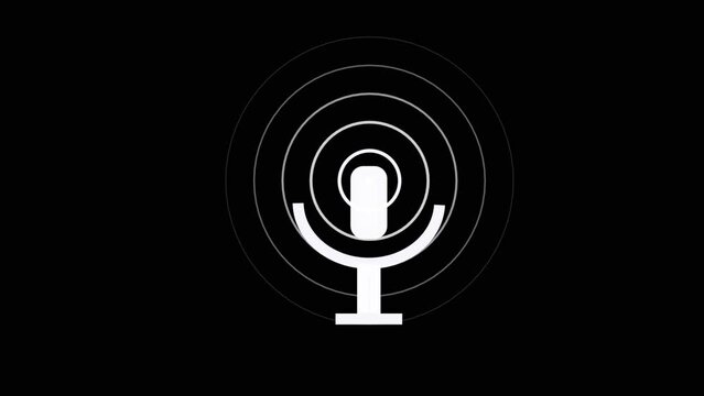 Voice recording podcast mic and performance microphone button icon animation. audio microphone icon animation.3d microphone logo icon  white color animation black background.