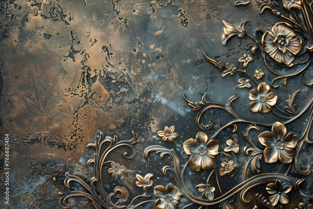 Poster oxidized bronze antique floral pattern art background image. created with generative ai technology.