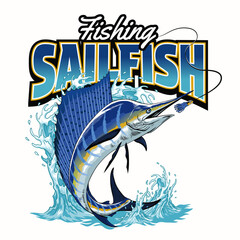 Fishing Sailfish T-Shirt Design Vintage Colored