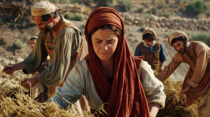 Fototapeta na wymiar Ruth's Harvest Scene., faith, religious imagery, Catholic religion, Christian illustration