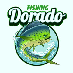 Shirt Design of Dorado Fishing Vintage Colored Illustration