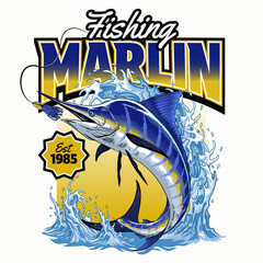 Shirt Design of Marlin Fishing in Vintage Style
