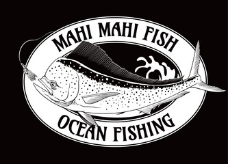 Shirt Design of Mahi Mahi Fish Illustration in Black and White