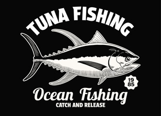 Tuna Fishing Vintage T-Shirt Design Illustration on Black Background