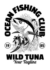 Tuna Fishing Shirt Design Illustration in Vintage Retro Style.ai