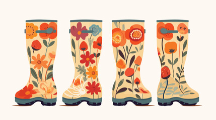 Floral Garden Boots flat vector isolated on white background