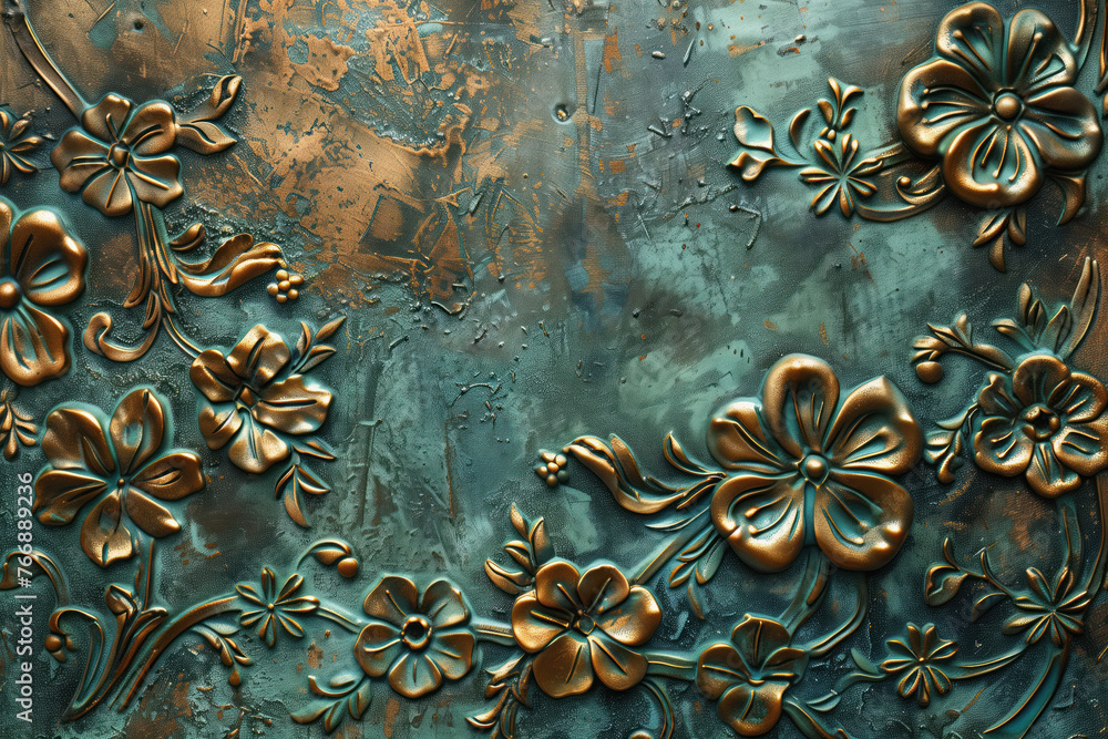 Poster oxidized bronze antique floral pattern art background image. created with generative ai technology.