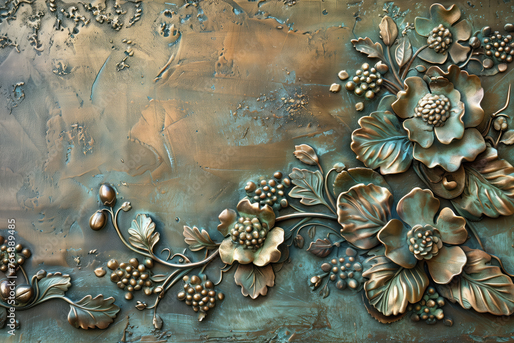 Poster oxidized bronze antique floral pattern art background image. created with generative ai technology.