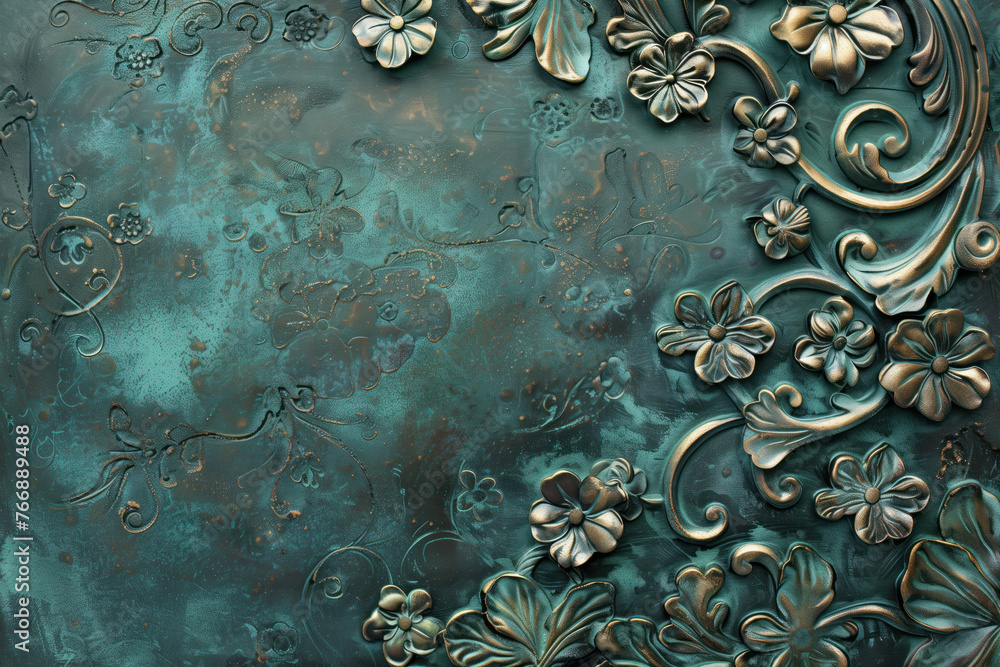 Poster oxidized bronze antique floral pattern art background image. created with generative ai technology.