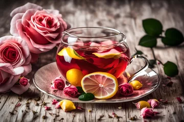 Sierkussen cup of tea and flowers © Waris