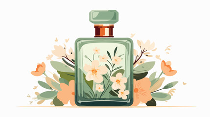 Floral Parfume Bottle flat vector isolated on white background