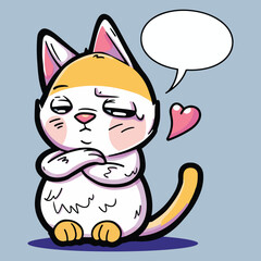 Cute funny grumpy cat comic character with speech bubble