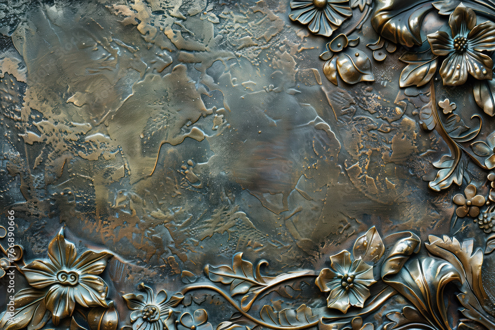 Poster oxidized bronze antique floral pattern art background image. created with generative ai technology.
