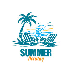 Summer beach with palm trees vintage logo vector graphic