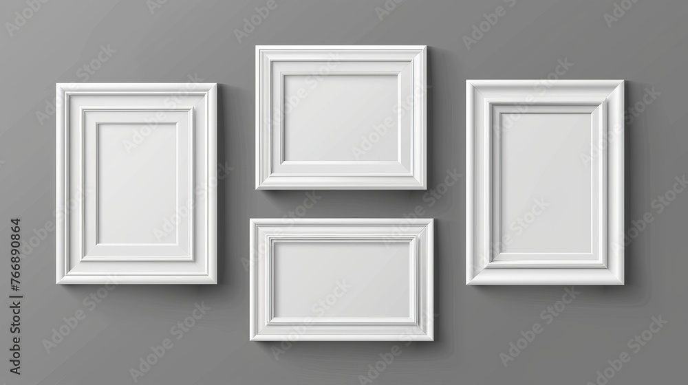 Poster Mockup template of empty white picture frames. Blank white picture frames isolated on transparent background. Modern collection.