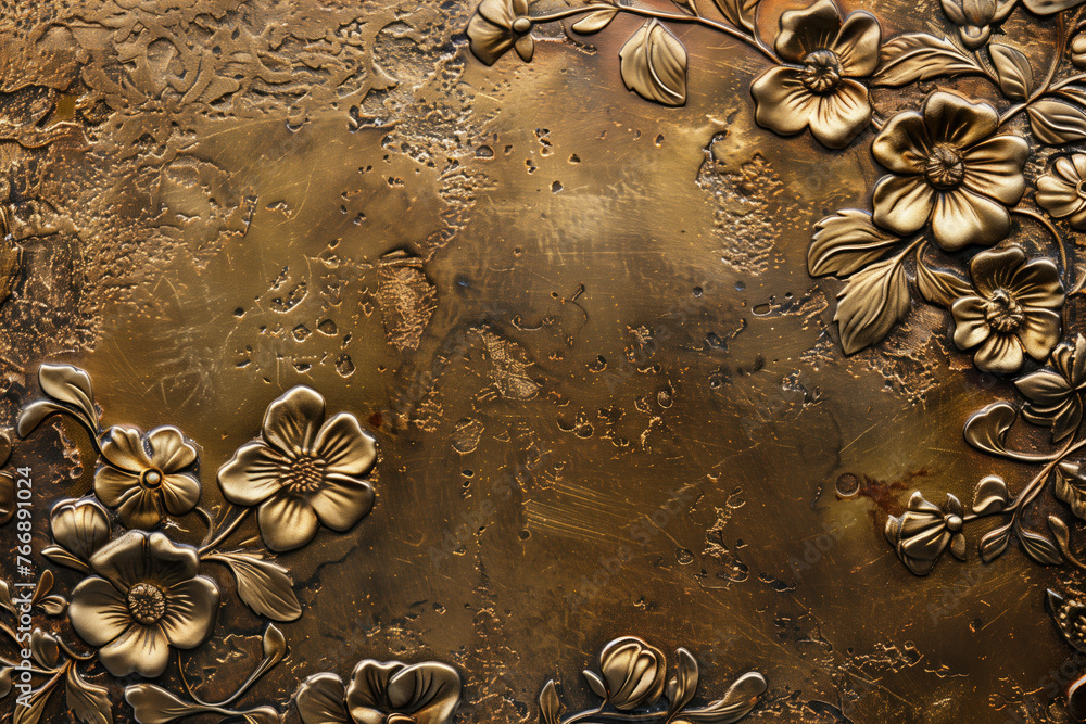 Poster oxidized bronze antique floral pattern art background image. created with generative ai technology.