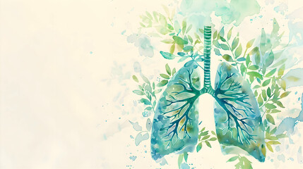 Creative green healthy lungs on beige background. 