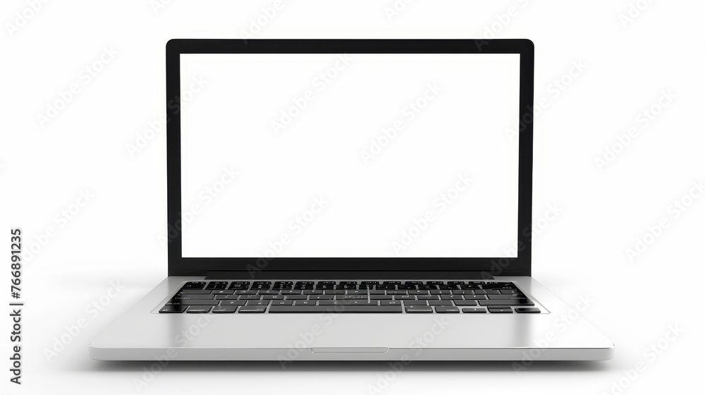 Poster in this image, a laptop screen is blank and white. it is isolated on a white background