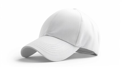 Isolated white baseball hat on white background.