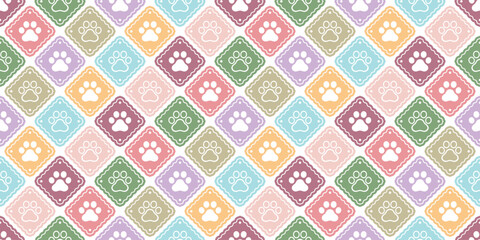 dog paw seamless pattern cat footprint vector checked diamond pet puppy kitten cartoon doodle christmas reteo tile background gift wrapping paper repeat wallpaper illustration scarf isolated design