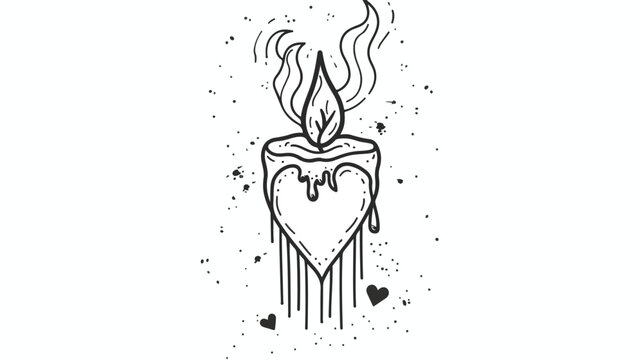 Hand drawn candle with heart shaped fire.