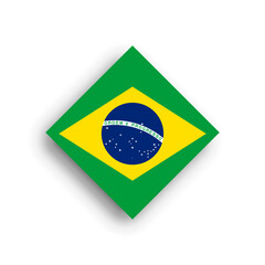 Brazil flag - rhombus shape icon with dropped shadow isolated on white background