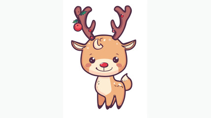 Happy merry christmas reindeer kawaii character flat