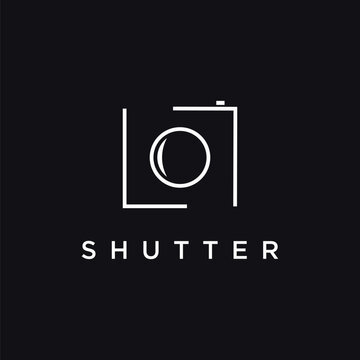 Minimalist photography camera logo icon vector template on black background