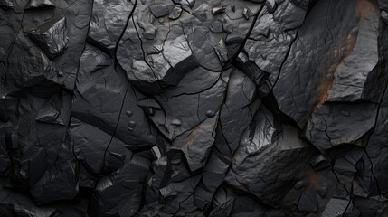 Dark, Textured Coal Surface: Energy Rich Mineral, dark black rock background - obrazy, fototapety, plakaty