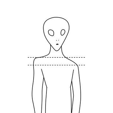 recommend clip art: 肩の位置が左右で異なるエイリアンの線画