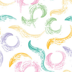 Seamless pattern with paint brush strokes vector collection. Hand drawn curved and wavy lines with grunge circles and squiggles. Chaotic ink brush scribbles decorative