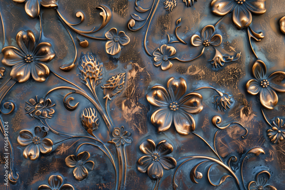 Poster oxidized bronze antique floral pattern art background image. created with generative ai technology.