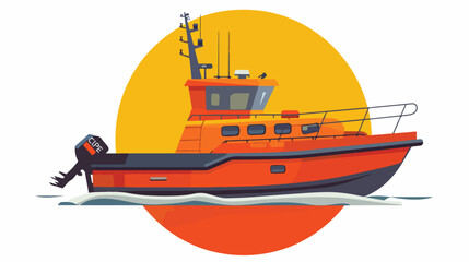 Illustration of a coast guard boat in an orange circle  - obrazy, fototapety, plakaty